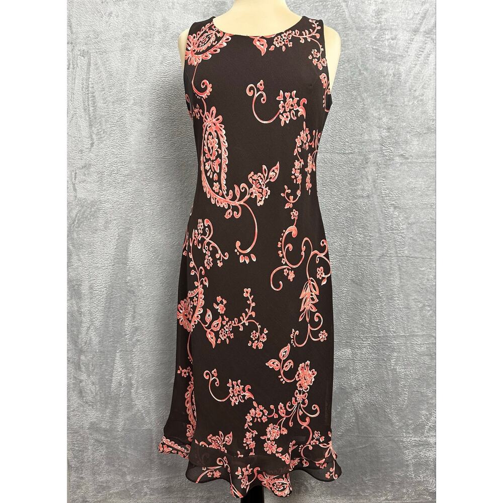 Vintage Studio I Brown Paisley Print Tank Midi Dress Size 8 Ruffle Slip